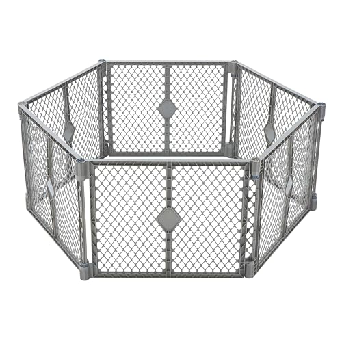 MyPet Petyard: 5.5 Ft. Wide Customizable Folding Dog Playpen Indoor/Outdoor. Made in USA. 6-Panel Puppy Playpen. Freestanding Play Pen Dog Gate 26" Tall, Fieldstone - color: Fieldstone, size: 6-Panel, style: Basic