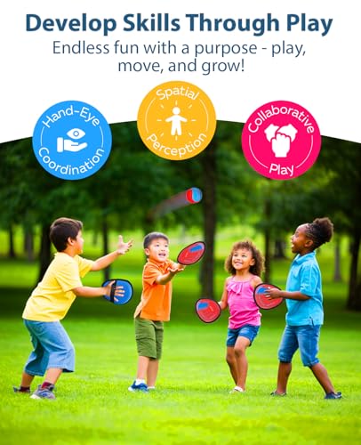 JoyCat Toss and Catch Ball Game for Kids, 2 Paddle Sticky Ball Set, Toddler Baseball Catch Toy, Outdoor Game for Beach, Yard & Camping, Sports Birthday Gifts for Boys Girls Ages 3-12 - style: 2 Paddles 2 Balls
