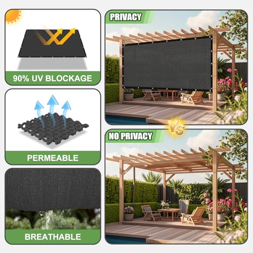 90% Outdoor Sun Shade Cloth, 6'×20' Pergola Shade Cover with Grommets, Privacy Screen Sunshades for Patio Garden Backyard Plant, Dark Grey - color: Dark Grey, size: 0 6 X 2 0 FT