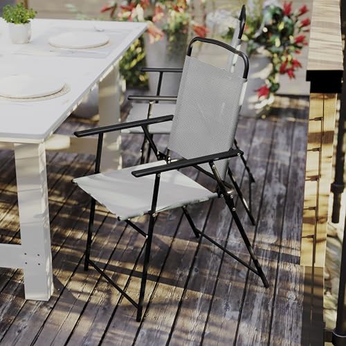 Flash Furniture Mystic Folding Patio Sling Chairs, Outdoor Textilene Lawn Chairs with Armrests, Set of 2, Gray - color: Grey