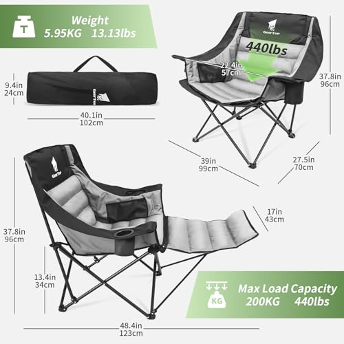 GEERTOP Oversized Padded Camping Chair for Adults with Removable Foot Rest Heavy Duty Extra Wide Compact Outdoor Folding Chair with Cup Holders 400lbs Capacity for Lawn Fishing Sports