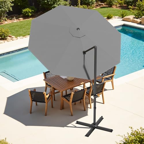 Patiowell 10 FT Patio Umbrella, Outdoor Cantilever Umbrella with 360 Degree Rotation & 5 Adjustable Tilt, Large Hanging Offset Round Sun Umbrella with Frame for Backyard Garden Poolside, Gray - color: Gray, size: 10 FT