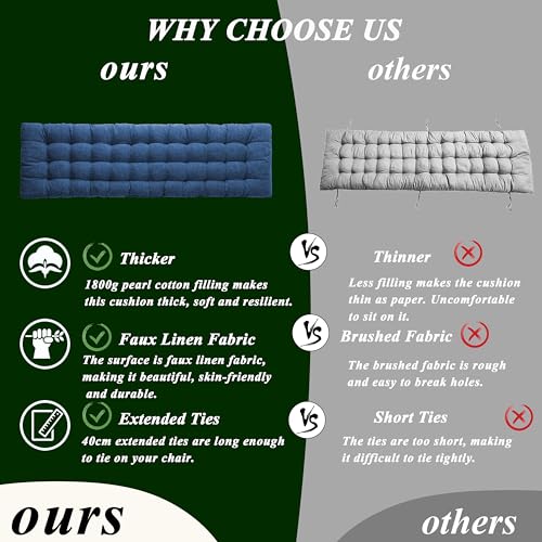 Lounge Chair Cushion Faux Linen Chaise Lounge Cushion with Ties Indoor Long Bench Cushion for Recliner Deck Chair Dormette Swing Bench 63 Inch Navy - color: Navy