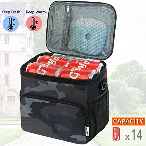GYEUKHAM Insulated Reusable Lunch Bag Adult Large Lunch Box for Women and Men with Adjustable Shoulder Strap,Front Zipper Pocket and Dual Large Mesh Side Pockets,Black Camo - color: BlackCamo