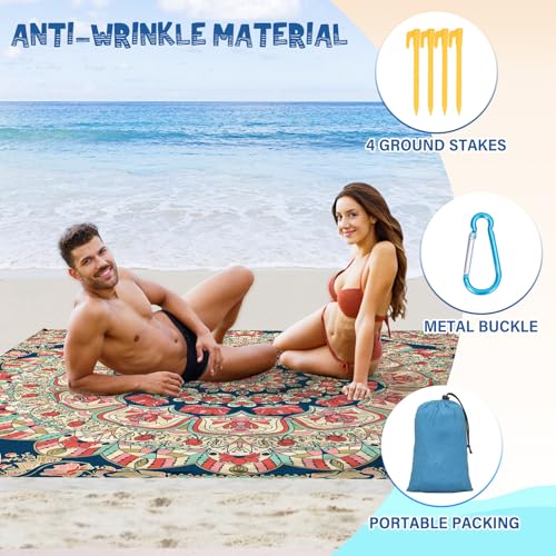 Beach Blanket Waterproof Sandproof 1-7 Adult Oversized 78 '' × 81 '' Lightweight Durable Compact Sand Free Extra Large Beach Mat for Travel Camping Hiking Picnic Blanket - color: Mandala2, size: 78“x81”