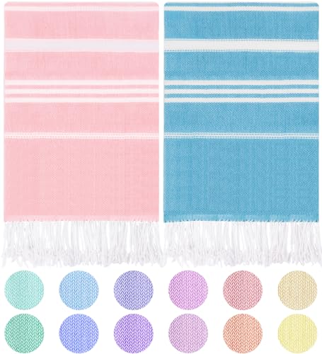 Widdonen Thin Turkish Beach Towel Lightweight Quick Dry Absorbent Cotton Bathroom Bath Pool Swim Towels Extra Large Oversized Sand Free Beach Accessories Essentials Cloud Gifts for Adult - color: 2 Pack Ablue Pink, size: X-large(79 X 36 Inches,200 X 90 Cm