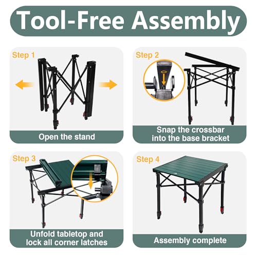 Camping Table Portable Foldable with Adjustable Height, Lightweight Collapsible Aluminum Roll-Up Camp Table with Storage Bag & Carry Bag, Heat-Resistant for RV Picnic BBQ Camping (Medium 20"×18") - size: Medium 20"×18" - Side Table Height (26"H)