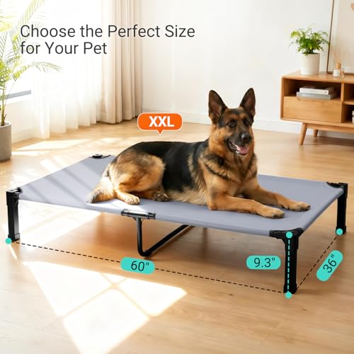 Niubya Elevated Outdoor Dog Bed, Cooling Elevated Pet Cot, Steel-Framed and Non-Slip Feet, Raised Dog Bed with Waterproof, Washable, Breathable Teslin Mesh, 60in - color: Grey, size: 60"L x 36"W x 9.4"H