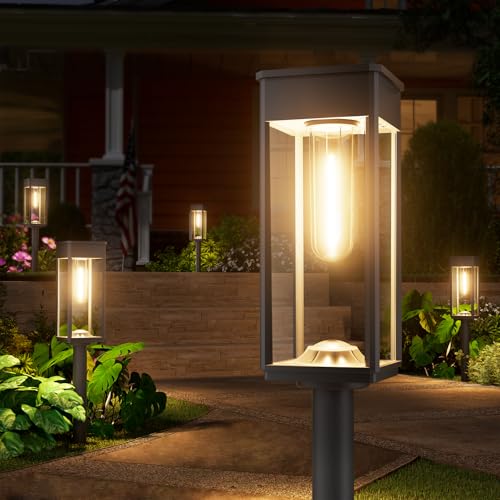 NEWMESSI Solar Pathway Lights Outdoor, 4 Pack Garden Lights IP65 Waterproof, Bright Solar Powered for Outside Yard Path Lawn Walkway Driveway Lighting Landscape Decor (Warm White) - color: Square Warm White, size: 4 Pack