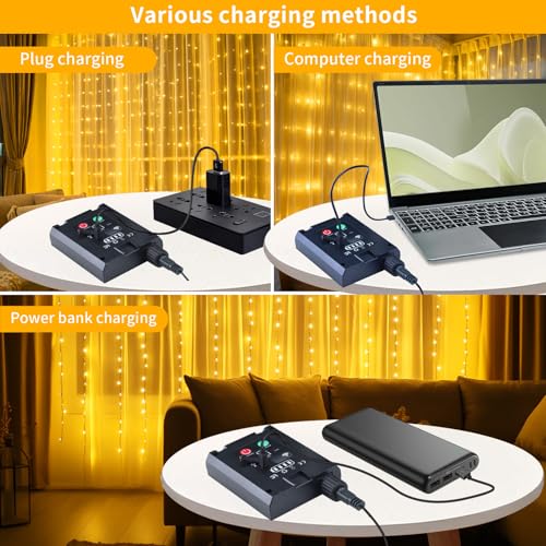 Solar Curtain Lights Outdoor Waterproof 10 * 10Ft 300LED Waterfall Light with 8 Modes Remote Rechargeable Dimmable Hanging Twinkle Fairy String Lights for Outside Christmas Gazebo Party Wedding - color: 300LED Warm White