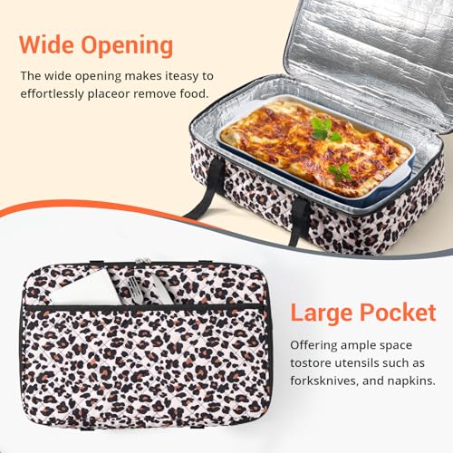 Insulated Casserole Carrier Portable Food Tote for Hot or Cold – Fits 9"x13" Baking Dish, Lasagna Holder for Parties, Picnic, Travel, Beach - Leopard Print - color: Leopard