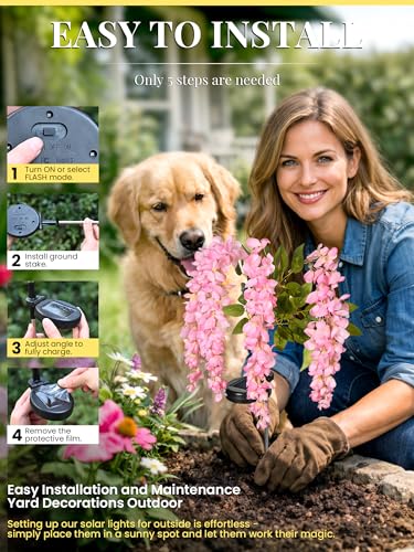GIGALUMI Solar Lights Outdoor for Garden Decor, 3 Pack Solar Flower Lights Waterproof, 2 Lighting Modes Wisteria for Pathway,Yard, Patio Decoration, Gardening Gifts for Women (Pink) - color: Pink