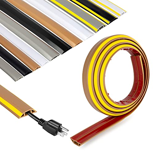 Rubber Bond Cord Cover Floor Cable Protector - Strong Self Adhesive Floor Cord Covers for Wires - Low Profile Extension Cord Covers for Floor & Wall - color: Brown Stripped - One Thick Cord, size: 8 Feet