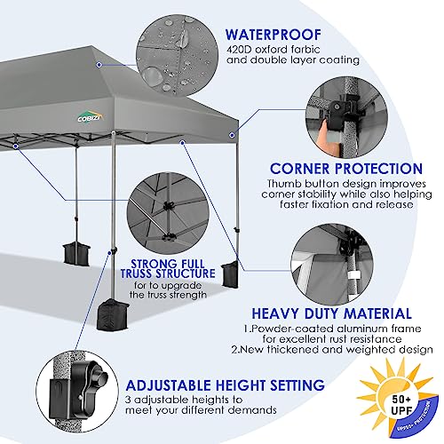 COBIZI 10x20 Heavy Duty Pop up Canopy Tent with 6 sidewalls Easy Up Commercial Outdoor Canopy Wedding Party Tents for Parties All Season Wind & Waterproof Gazebo with Roller Bag,Grey(Frame Thickened) - color: Gray, size: 10x20 With 6 Sidewalls