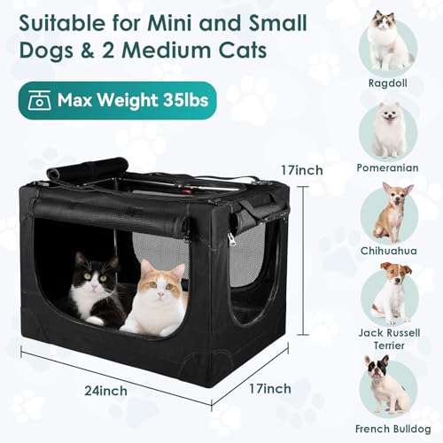 Soft Small Dog Crate - 24 inch Portable Travel Puppy Crate for Small Pets or 2 Cats, Collapsible Pet Carrier with 4 Mesh Doors, Car Kennel for Dogs with Handle for Indoor and Outdoor, Black - color: Black