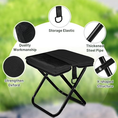 Ultra-Thin Portable Folding Stool - 1.97" Slim Fold, 0.99LB Lightweight, 200LB Capacity Camping Chair for Adults, Compact Collapsible Seat for Outdoor Fishing, Hiking, Events & Queue（Black） - color: Black