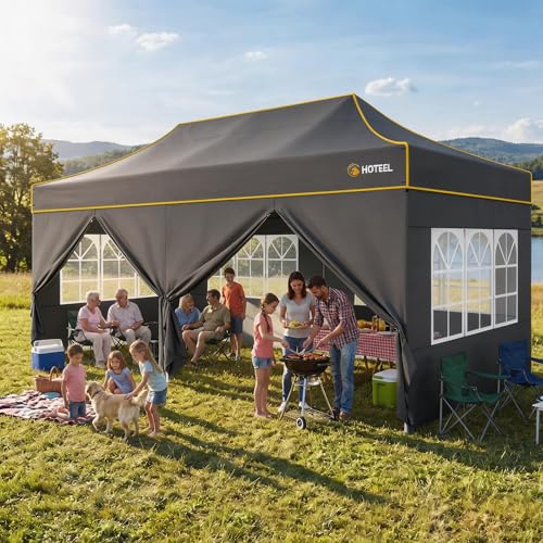 Hoteel 10x20 Pop Up Canopy Tent Heavy Duty with 6 Sidewalls, Waterproof Party Tent, Easy Set-up Commercial Instant Tents with Roller Bag & Sandbags, Hexagonal Leg (1-Year Warranty) - color: Grey 2, size: 10×20 （6 Walls）
