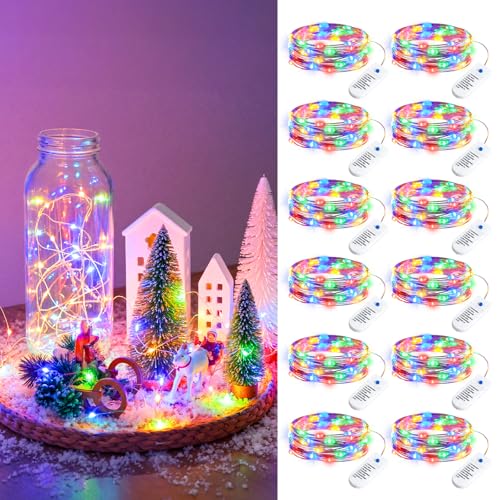 Minetom 12 Pack Fairy Lights Battery Operated String Lights 8 Modes, 7ft 20LED Multicolor Waterproof Silver Wire Twinkle Lights, Firefly Starry Moon Lights for Mason Jars DIY Christmas Wedding Party - color: Multicolor, size: 12 Pack