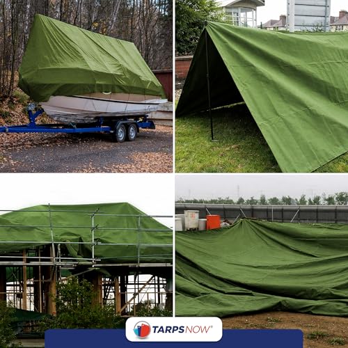 Tarps Now 12x20 ft Waterproof Canvas Tarp| 20 MIL Heavy Duty, Water Resistant, Tear Resistant, Reinforced Edges, Brass Grommets| Ideal for Construction, Trucking, Manufacturing, Camping – Olive Color - size: 12' x 20'