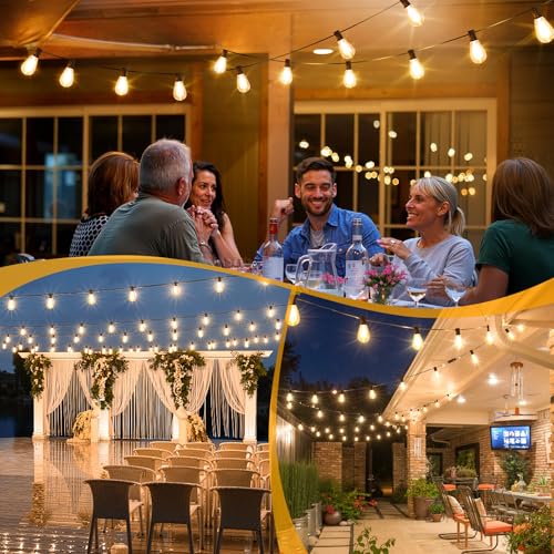 25FT Solar String Lights with Remote, 3 Lighting Mode Outdoor Waterproof Dimmable Patio Lights String with 10+1 Shatterproof S11 LED Bulbs for Backyard-Black - color: Black