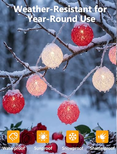 Red Pink and White Cotton Ball String Lights, 8.5Ft Valentine's Day Plug in Fairy Lights with 10 LED Colored Cotton Ball Bulbs, Hanging Globe Cozy Lighting for Girls Bedroom Party Birthday Home Decor - color: Pink Red White Cotton Ball