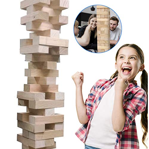 EasyGoProducts 54 Piece Large Wood Block Stack & Tumble Tower Toppling Blocks Game Great for Game Nights for Kids, Adults & FamilyStorage Bag