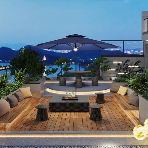 TrailBlaze 10ft Cantilever Patio Umbrella – 360° Rotating Offset Sun Shade with Adjustable Tilt, Waterproof Windproof 600D Oxford Canopy, Heavy-Duty Rustproof Aluminum Frame, Cross Base – Ideal for Garden, Patio, Poolside - color: Navy Blue