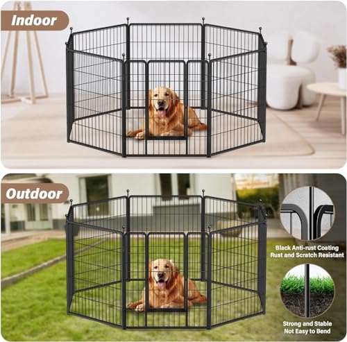 Simple Deluxe Dog Playpen Indoor Outdoor, 24" Height 16 Panels Fence with Anti-Rust Coating, Metal Heavy Portable Foldable Dog Pen for Small/Medium Dogs RV Camping, Black - color: Black, size: 16 Panels 24 inch, style: Metal