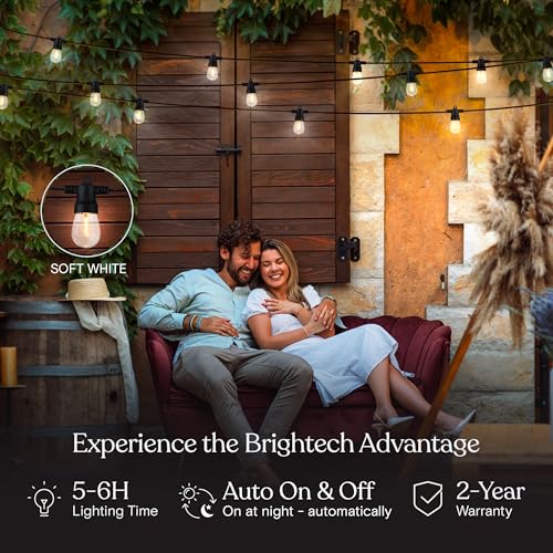 Brightech Ambience Hybrid Outdoor String Lights - Dual Plug and Solar Powered Waterproof LED Light String for Outside - Dimmable Color Changing Edison Bulbs for Camping, Patio, Cafe, Yard - 104ft, 7W - style: Hybrid Super Bright - 104 Feet