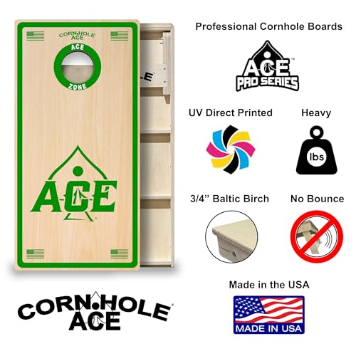 CornholeAce ACE PRO Professional Cornhole Boards - No Bounce! Triple Wide Legs, 3/4" Baltic Birch Plywood, Handles, Regulation Size (4x2ft), Tournament Style, Made in USA - color: Green