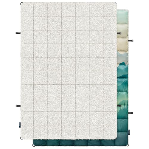 zzlamb Outdoor Camping Blanket with Sherpa Lining,Puffy Thick Camp Quilt for Sleeping,Packable Warm Wearable Fleece Blankets for Cold Weather,Traveling,Backpacking,Picnics,Beach,Stadium 52x75in - color: Awakening Forest