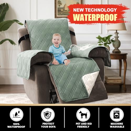 PrinceDeco Recliner Cover 100% Waterproof Couch Cover Sofa Cover for Living Room Water Resistant Furniture Protector with Elastic Straps for Pets Dog(Recliner28,Lily Pad) - color: Lily Pad, size: Recliner