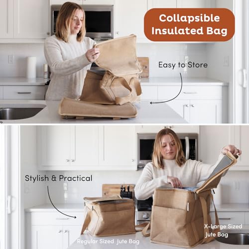 Reusable Insulated Grocery Bag - Canvas, Leak Proof, X Large Cooler Bag, Insulated Shopping Bags for Groceries, Travel Cooler Bag for Frozen and Hot Food with Zippered Top (Cream Brown) - color: Cream Brown