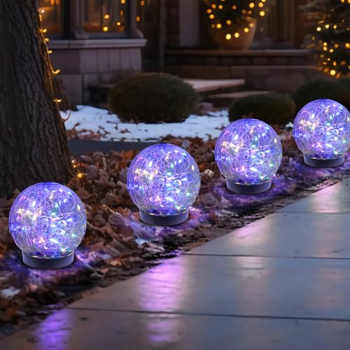 MLKNK Solar Globe Lights Outdoor Waterproof-Solar Balls-Solar Garden Lights-Orbs for Outside 4 Pack Cracked Glass Ball for Lawn Patio Yard Backyard Decorations - color: Multicolor, size: 4 globes