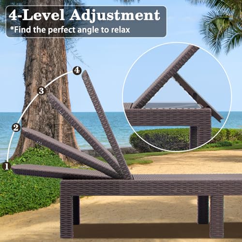 DIMAR GARDEN Outdoor Chaise Lounge, Pool Lounge Chair with Table, 3 Pieces Mocha - color: Grey, style: 3 Pieces