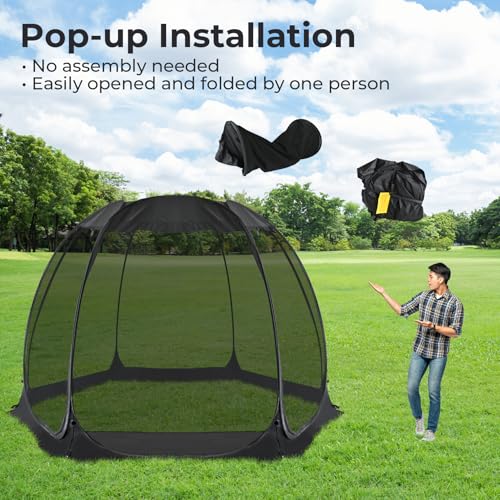 Alvantor® Pop Up Screen House, Outdoor Mosquito Mesh Tent with UV Resistant, Pop Up Canopy Easy Up, Foldable Screen Room for Camping,Backyard, Garden, Patio(Black, 12x12 FT) - color: Black, size: 12'x12'