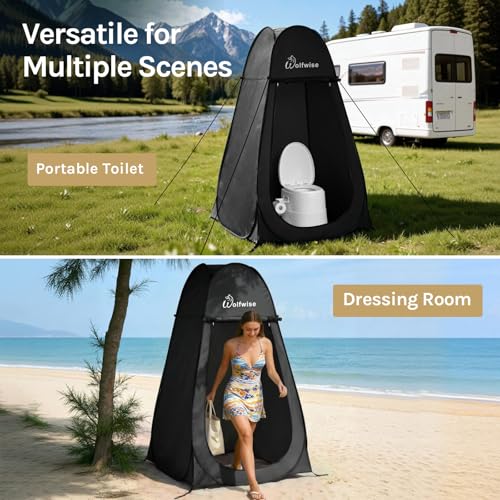 Wolfwise Pop Up Shower Tent for Camping Essentials, Portable Instant Changing Tent with Ventilation Window & Carry Bag, Privacy Dressing Room Bathroom Toilet for Beach & Outdoor, Standard, Black - color: Black, size: Standard: 6'3" H, 39.4" W