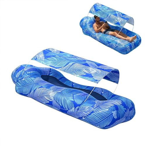 Inflatable Air Lounger, Pool Air Sofa with Sun Shade, No-Pump Blow Up Couch for Outdoor Camping, Hiking, Picnic, Vacation, Backyard, Seaside