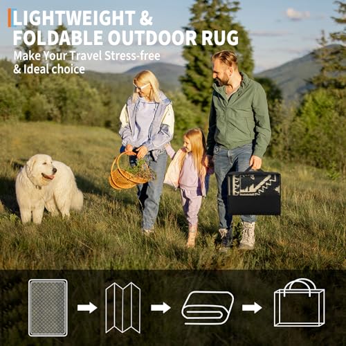 GarveeHome 8x10 Outdoor Rugs Vintage Medal Reversible Plastic Straw Rug UV Resistant Non Shedding Camping Carpet Fold Portable Outside Carpet Mat for RV Porch Backyard Balcony Pool Side, Black Brown - color: Vintage | Black Brown, size: 8' x 10' (Rectangu