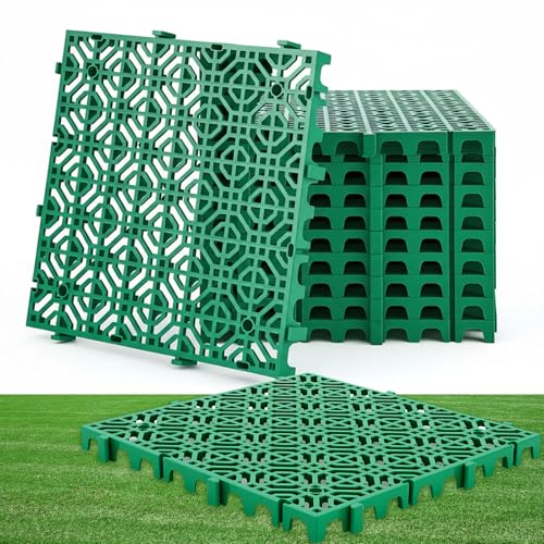 10 Pcs 15.7 x 15.7 in Heavy Duty Ground Protection Mats Drive on Lawn Grid, Heavyweight Drain Interlocking Non-Slip Floor Mat, 6613 lb Load for Gravel Grid Permeable Pavers (Green) - color: Green, size: 15.7 x 15.7 in