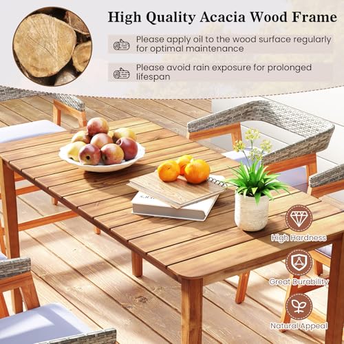 Tangkula 54" Acacia Wood Patio Dining Table for 6, Rectangular 4-6 People Patio Table with Slatted Tabletop, Indoor Outdoor Farmhouse Dining Table for Yard, Garden, Poolside, Deck - size: 54"