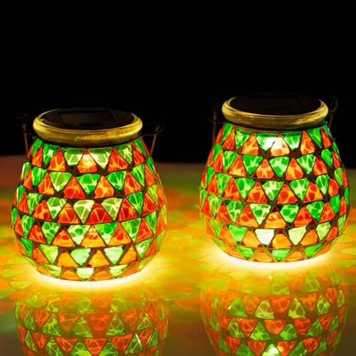 Starsoul 2 Pack Solar Lanterns Outdoor Waterproof, Vibrant Mosaic Hanging Solar Lights, Decorative Solar Lantern for Outside Garden Decor - color: Multi-2PC