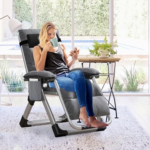 Slsy Zero Gravity Chair, Reclining Lounge Chair with Removable Cushion & Tray for Indoor and Outdoor, Patio Recliner Folding Reclining Chair - color: Vintage Gray, style: Zero Gravity Chair