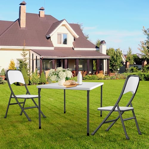 Kasunpul 34" Folding Table, Portable Square Folding Card Table with Collapsible Legs & Carrying Handle, Plastic Tables for Camping,Picnic, Office, Party, White - color: White