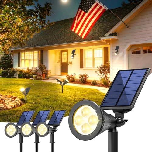 Solar Lights Outdoor Waterproof IP65,3000K Super Bright LED,2 Lighting Modes, Solar Powered Yard Garden Solar Spot Lights for Flag Landscape Auto On/Off-4 Pack - color: Warm White, size: 4 Pack