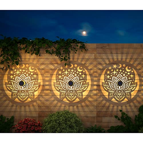 gardencave 2 Pack Solar Fence Lights Metal Solar Powered Outdoor Wall Deck Lights Lotus Theme Waterproof Fence Light for Garden Post Patio Backyard Yard Decor (Lotus, 2 Pack) - color: Lotus, size: 2 Pack