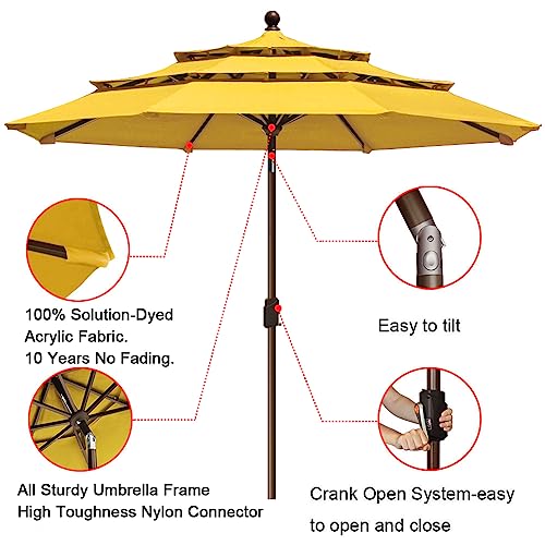 EliteShade USA 10-Year-Non-Fading 9ft 3-Tier Market Patio Umbrella, Commercial Grade Outdoor Table Umbrella with Crank Open, Windproof & UPF 50+ UV Protection, Heavy Duty Ventilation for Garden, Deck, Pool, Backyard, Beach & Bistro, Sunflower Yellow - col