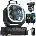 Camping Fan - 20000mAh Battery Powered Fan Rechargeable with LED Lantern - Portable Outdoor Tent Fans with Hanging Hook 4 Speeds Wind Remote Control, Black - color: Black