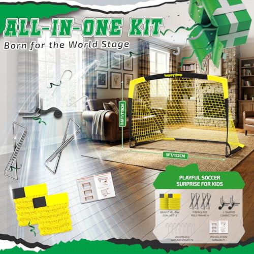 Happy Jump 7x5 FT & 5x3.6 FT Portable Soccer Goal for Youth Players Ages 6–14, Large-Frame Design Built for Long-Term Development, Easy Setup for Backyard, Park or School Training - style: 5x3.6 FT, 2 Set