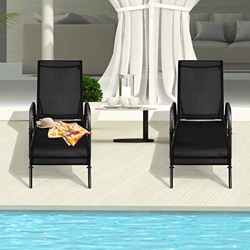 Tangkula Lounge Chair Outdoor, Patio Chaise Lounge with Adjustable Backrest, Reclining Pool Lounge Chair for Outside with Heavy Duty Steel Frame, Suitable for Beach, Yard, Balcony, Poolside - color: Black